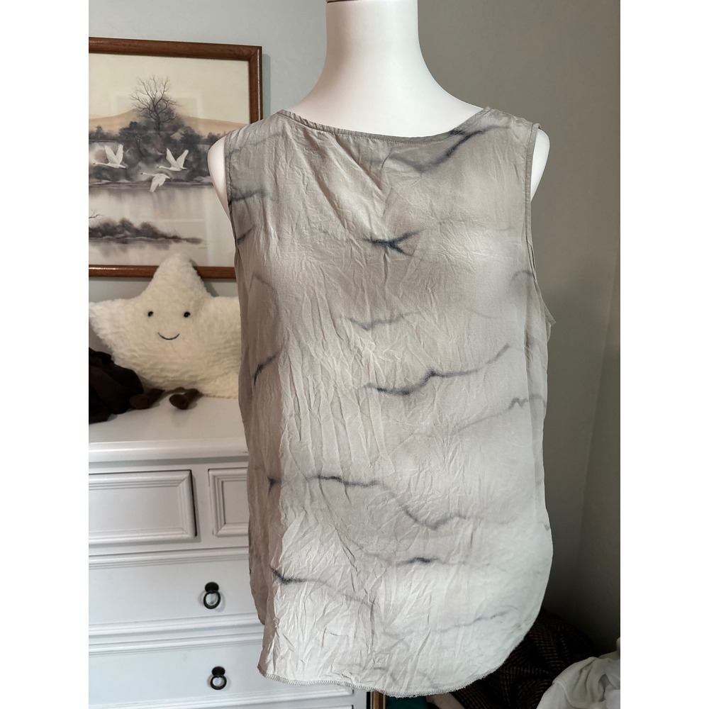 Silk Tank Top Jones New York Abstract Marble Print Sleeveless Shell Taupe 16